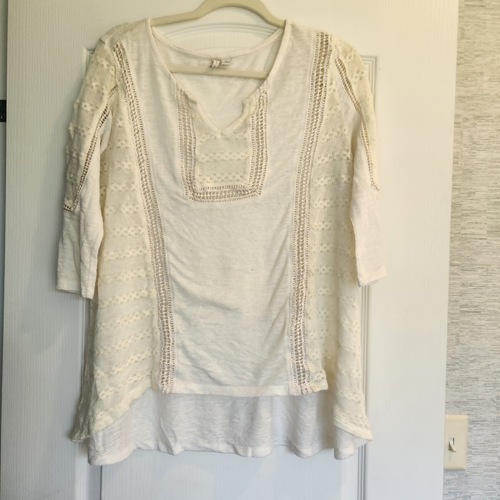 Cato Cream & White Womens Blpuse Size L Euc